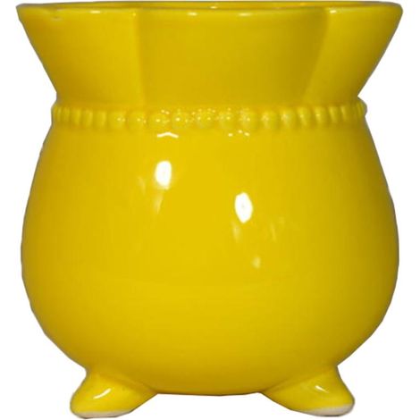 Coprivaso in ceramica di colore giallo, 11x11 cm