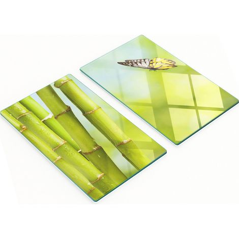 Tablas de cortar de vidrio para cocina con dise帽o de bamb煤 y mariposas, 2 x 30 x 52 cm.