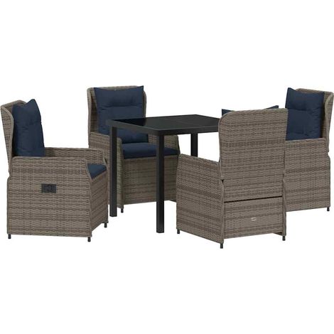 Maison Exclusive - Set da Pranzo per Giardino con cuscino 5 pcs Grigio Poly Rattan (1/5)