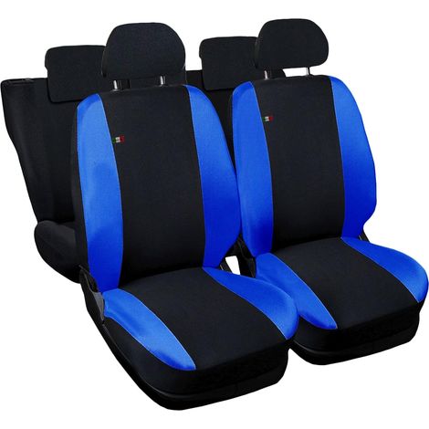 Lupex shop - Coprisedili Auto Compatibili per Octavia, Made In Italy, anteriori e posteriori con copri poggiatesta incluso, tessuto poliestere, Nero - Blu Royal (1/4)