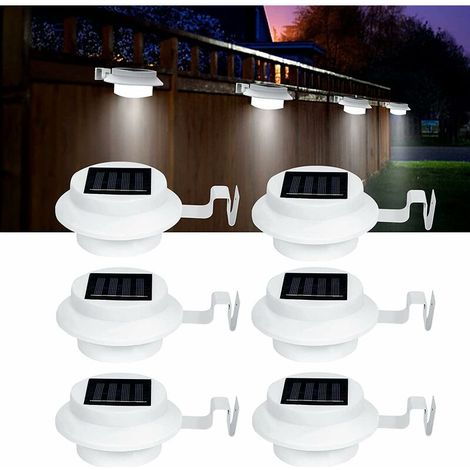 RHG Lot de 6 lampes de gouttière extérieures à 3 LED à énergie solaire (Blanc) [Classe énergétique A++] (1/5)