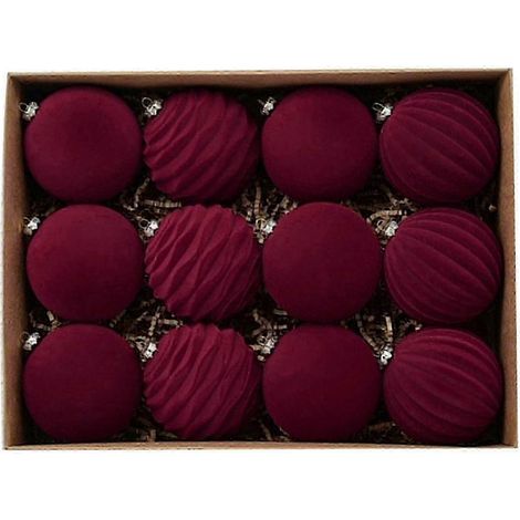 Décorations de Noël - Boules de Noël floquées de 8 cm, boules de Noël en velours foncé, décoration pour sapin de Noël (lot de 12) (1/5)