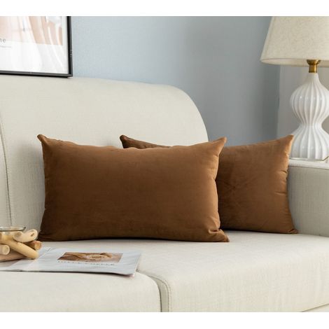 Paire de taies d'oreiller en velours pour canapé et lit, housses de coussins, anti-acariens et hypoallergéniques, décoration de maison avec fermeture éclair invisible, 2 pièces (30 x 50 cm, marron) (1/5)