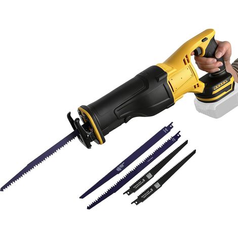 Akku-Säbelsäge Gelb, für DeWalt 18/20 V mit bürstenlosem Motor, 3500 U/min und 4 Sägeblättern (1/5)