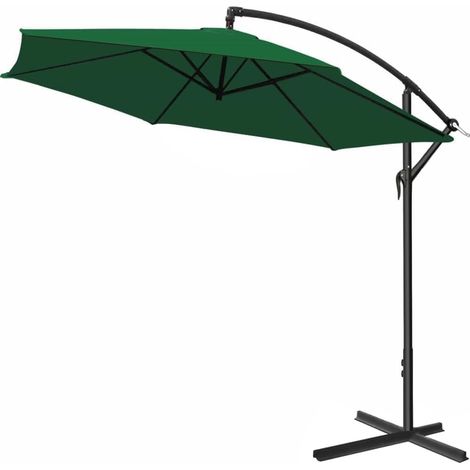 Parasol déporté rond Ø300 cm vert inclinable, structure aluminium avec manivelle, protection UV40+ pour jardin terrasse patio (1/4)