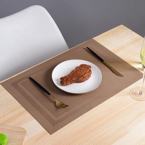 royaluxe - Ensemble de 6 pièces : sets de table, nappe et sous-verres en PVC tissé. Antidérapants, imperméables et résistants à la chaleur (45x30cm).Numéro 18 (1/5)