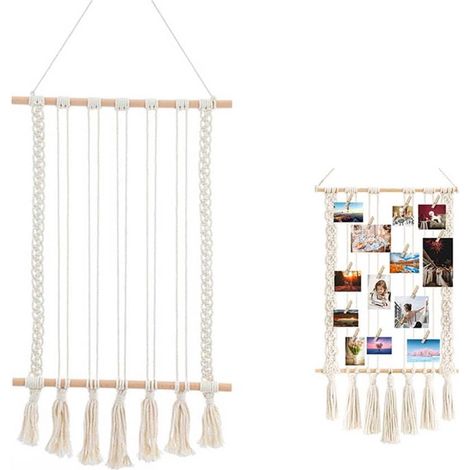 Décoration murale photo suspendue - Présentoir à photos souvenirs - Cadre photo rustique en bois - Idéal pour la maison, la chambre ou une chambre d'étudiant (1/5)