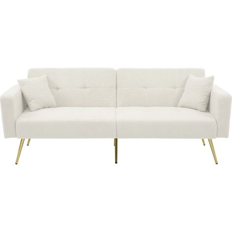 Schlafsofa mit Bettfunktion, verstellbarem Winkel, goldenen Beinen, mit Kissen und seitlichen Aufbewahrungstaschen