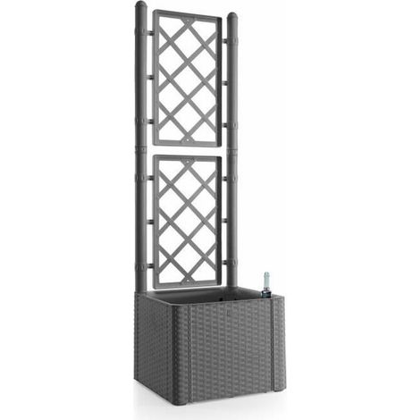 STEFANPLAST - Bac a fleur deluxe - carre avec treillis stone gris -  43x43xh142cm