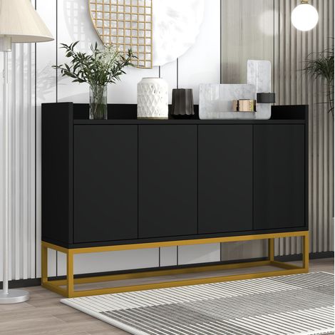 Buffet 120x30x80 cm noir en panneaux de particules avec 4 portes et étagères réglables (1/5)