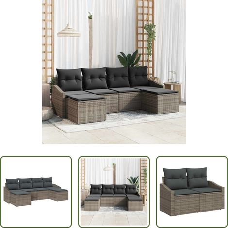 vidaXL Banquet extérieur - Ensemble de salle à manger pour jardin avec coussin 6 pcs Gris (1/5)