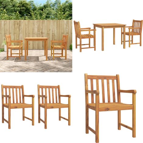 Juego de comedor de jardín 3 piezas madera maciza de acacia - Mesa de jardín - Sillas de jardín