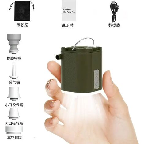 (vert) Mini pompe de gonflage portable pour l'extérieur, petite pompe à air électrique pour matelas et tapis de camping, pompe à vide pour gonfler (1/4)
