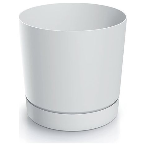 Vaso da fiori con sottovaso, plastica bianca, 23,9 cm, Tubo (1/2)