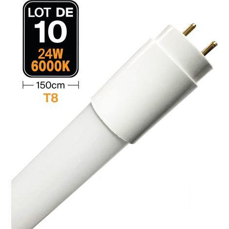 Europalamp – Lot de 10 tubes néon LED 24W 150cm T8 blanc froid 6000K – Économie d'énergie – Longue durée de vie – Pour espaces publics et industriels (1/5)