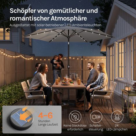 WOLTU Sonnenschirm Gartenschirm 300 cm, Marktschirm Strandschirm mit Solar-LED-Beleuchtung 360° drehbar, Sonnenschutz UPF 50+, mit Windschutzseilen Schutzhülle, für Balkon Garten Terrasse Dunkelgrau