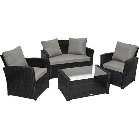 SVITA ROMA Polyrattan Lounge Rattan Garten Möbel Set Essgruppe mit Tisch Schwarz (1/5)