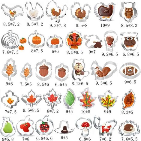 Moules : Hérisson, Feuille d'érable, Feuille d'érable 04, Hibou, Champignon, Grosse citrouille, Écureuil, Feuille de chêne, Gland