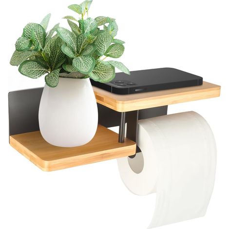Toilettenpapierhalter ohne Bohren, wandmontierter Toilettenpapierspender aus Holz, Toilettenpapierhalter zum Kleben oder Bohren für die Küche