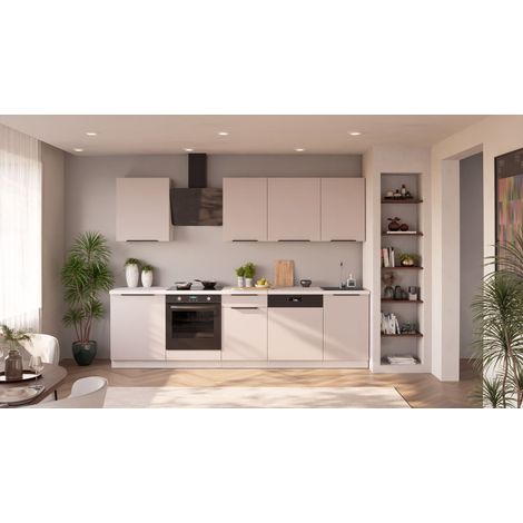 Küche COMO BASIC 280 cm Küchenzeile Küchenblock Einbauküche Kaschmir beige matt + Weiß matt (1/5)