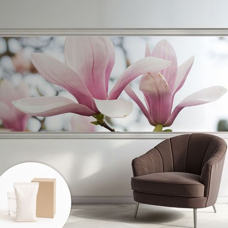 Papier peint intissé mural classique avec imprimé motifs décoratifs design élégant non‑tissé Fleurs de magnolia 250x104 cm (1/5)