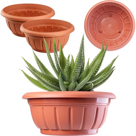 KADAX Blumenschale, rund, 20 cm, Terrakotta, 2 Stück