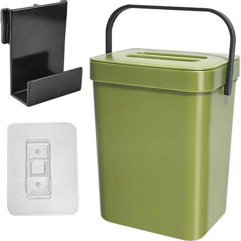 Poubelle suspendue 5 L avec couvercle - Poubelle hygiénique et facile à nettoyer, fabriquée dans un matériau résistant, universelle pour cuisine, voiture, salle de bain, bureau, chambre (vert) (1/5)