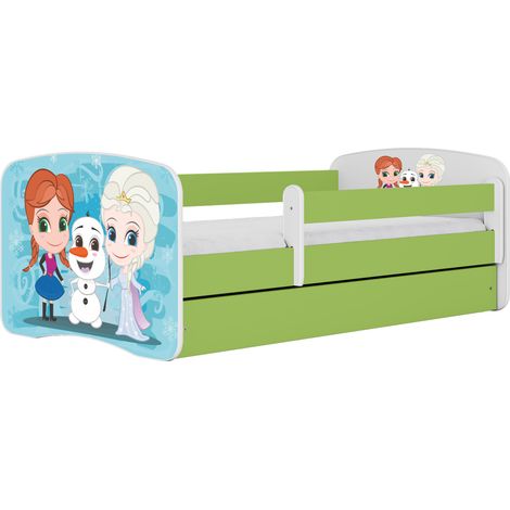 Lit enfant 80x160 cm avec tiroir et barrière avec matelas vert motif Iceberg (1/5)