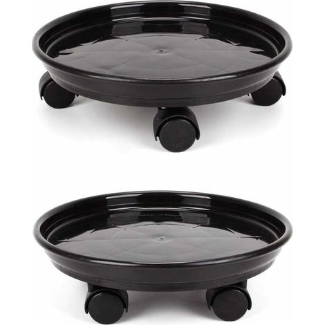 Lot de 2 paniers à plantes, support rond pour plantes en pot de 30 cm sur roulettes, support pour pots de fleurs robuste sur roulettes, chariot à chariot, plateau à soucoupes avec roues universs (1/5)