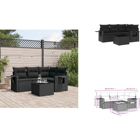 Salon de jardin 5 pcs avec coussins noir résine tressée - Ensemble Salon De Jardin - Meuble De Jardin - Jardin Extérieur - Mobilier De Jardin Design - Set Salon Extérieur (1/3)