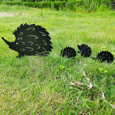 BRAVIX Lot de 4pcs figurine animale en Métal fer la famille d'hérissons Statue Silhouette Décorative Ornement pour Cour Ferme Jardin Décoration