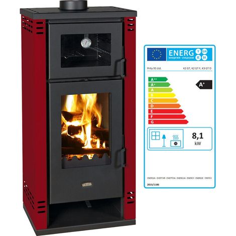 Prity – Poêle à bois avec four 8,1 kW – Rendement 80,4 % – Émissions réduites – Pour bois sec – Dimensions 530 x 400 x 1110 mm (1/5)