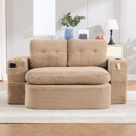 Sillón cama 2 en 1 de pana con función reclinable, 165 x 123 x 61 cm, caqui OKMYHOME (1/5)