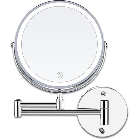 Inch LED Wall-Mounted Makeup Mirror with Magnifying Light, 1x/10x Magnification, USB Charging, Adjustable to 3 Colors, 360° Rotating and Extendable, for Bathrooms and (1/5)