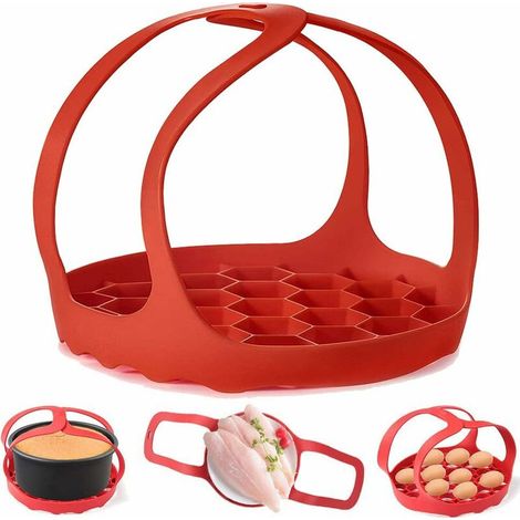 Autocuiseur Sling, Silicone Sling Bakeware 6Qt/8Qt Instantané Pot/Ninja Foodi/Multi-Fonction Cooker Anti-échaudage Ustensiles de Cuisson à Vapeur Lifter Rack,Sans BPA Silicone Egg Vapeur Rack(Rouge)-F