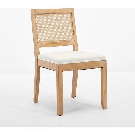 Set de 2 chaises de salle à manger en rotin naturel avec dossier cannage, cadre en bois massif beige (1/5)