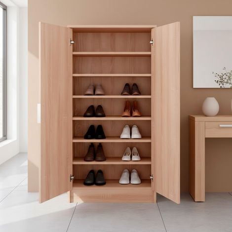 Armadio Multiuso 2 Ante Scarpiera Salvaspazio Con 6 Ripiani Estraibili Mobile Porta Scarpe Ingresso Corridoio Camera Ripostiglio Design Moderno Minimal 108 x 55 x 39.6 Cm Colore Rovere - Colore: Rover (1/5)