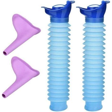 Lot de 2 urinoirs d'urgence portables - Mini bouteille d'urine rétractable d'extérieur pour hommes et femmes, entonnoir de voyage pour camping en voiture, toilettes mobiles recyclables pour en