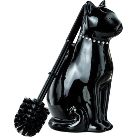 Brosse de toilette en céramique en forme de chat avec support, style blanc/noir, nettoyant en profondeur pour salle de bain, manche en plastique antirouille, idéale pour la décoration intérieure.