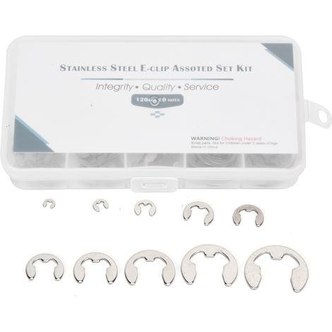 Kit de 120 rondelles de retenue externes en acier inoxydable avec circlips, diamètre 1,5 mm à 10 mm. (1/5)