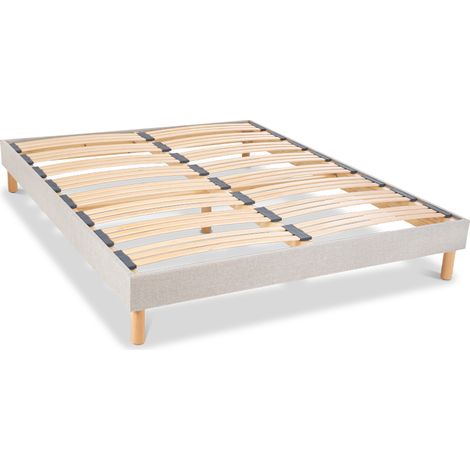 Sommier à lattes en bois 140x190 cm – Coloris gris clair – Hauteur 30 cm – 24 lattes pour soutien optimal – Montage facile sans outils – Bellecour (1/5)