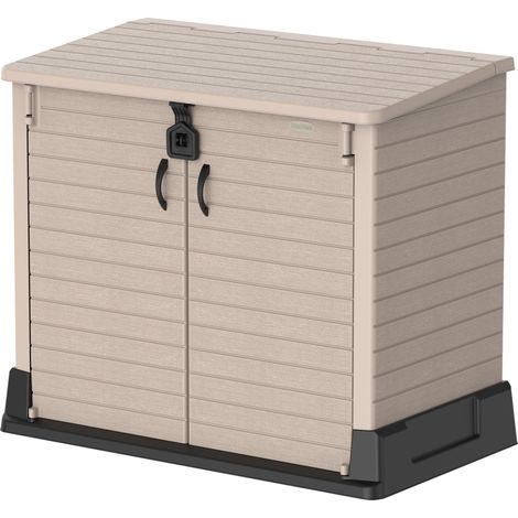 Abri de Jardin Extérieur en Plastique, Coffre de Rangement pour Outils et Barbecues, Cache-Poubelles pour 2 Bacs Roulants, Résistant aux Intempéries, 130x74x110 cm, Taupe Chaud (1/5)