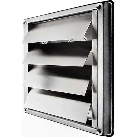 Grille de ventilation carrée en acier inoxydable de 150 mm avec lame réglable et couvercle à fermeture automatique, format bas (184 x 184 mm). (1/4)