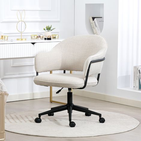 Sedia da ufficio ergonomica, sedia da scrivania regolabile in altezza, girevole a 360°, 63 x 65 x 83-92 cm, crema