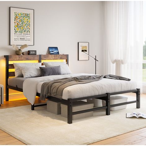 Cama doble 140x200 cm de metal negro, ahorro de espacio para dormitorio, sin colchón FloraGrace (1/5)