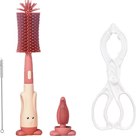 Ensemble de brosses de nettoyage pour biberons Silicone alimentaire sans BPA avec pince et brosse à paille Rouge (1/5)