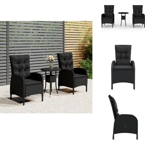 3-tlg. Garten-Bistro-Set Poly Rattan Schwarz - Gartenmöbeln - Outdoor Möbel - Bistro Set - Esszimmergarnitur - Balkonmöbel (1/5)