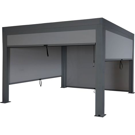 Pergola HHG-264 mit Seitenwand, Gartenpavillon Lamellen-Pavillon Rollo, 11cm-Alu-Gestell, sturmfest 3x4m anthrazit (1/5)