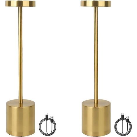 Lampe de table sans fil, rechargeable et à intensité variable pour salle à manger, terrasse, chambre et table de chevet, lot de 2 (doré) (1/5)