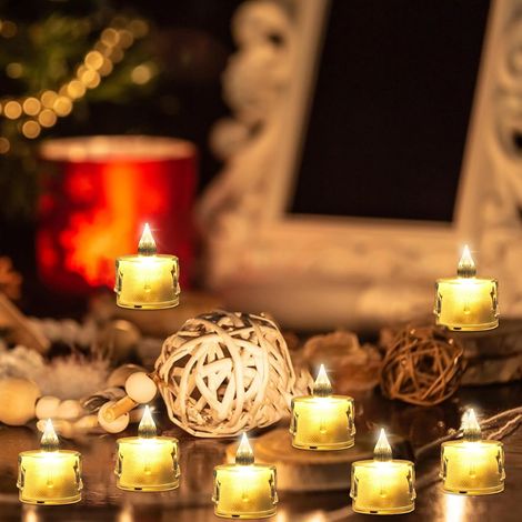 Bougies LED, Bougies Sans Flamme, Paquet de 24 Bougies Chauffe-Plat LED Sans Flamme - Bougies Chauffe-Plat à Piles - Décorations de Noël, Sapin de Noël, Pâques, Mariage, Fête [Grade A Energy] (1/2)